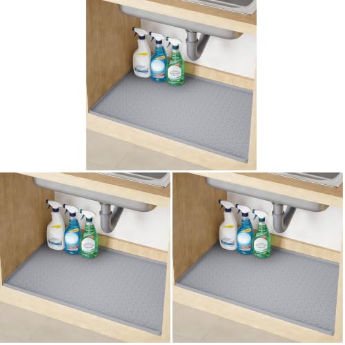 TRZZ Waterproof Under Sink Mat, 34"x22", Drip Tray Shelf Liner, Grey (Pack of 3) - color: Gray, size: 22"W x 34"L (Pack of 3)