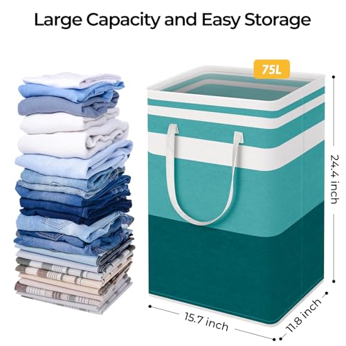 HomeHacks 2 Pack Large Laundry Baskets, Laundry Hampers Bags (Green 75Lx2) - color: Green, size: 75L