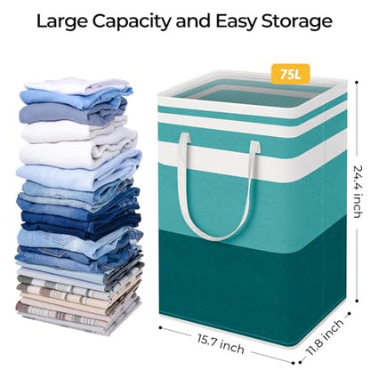 HomeHacks 2 Pack Large Laundry Baskets, Laundry Hampers Bags (Green 75Lx2) - color: Green, size: 75L