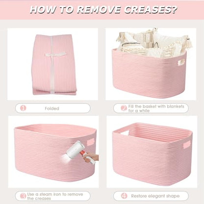 25"x16"x16" Rectangle Pink Woven Blanket Basket,Large Basket - color: Pink, size: 108L