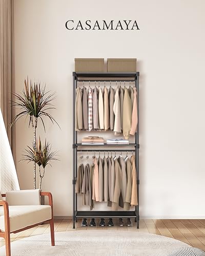 CASAMAYA Clothes Rack, Portable Closet, 27.6 Inch Wardrobe Closet, Clothes Storage Organizer with Shelves and 2 Hanging Rods, Easy to Assembly, Black PCT001B01 - size: 27.6"Lx 16.9"W x 77.6"H