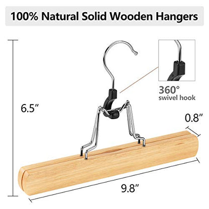 AMKUFO 20 Pack Natural Wooden Pants Hangers with Clips Non Slip Skirt Hangers Trouser Clamp Hanger Solid Wood Hanger with 360° Swivel Hook - color: Natural, size: 20 Pack
