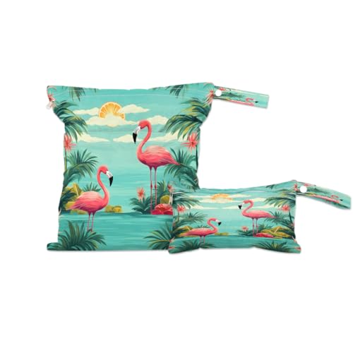 Pardick Wet Bag 2Pcs Wet Dry Bag Waterproof Travel Laundry Bags Summer Flamingo Swimsuit Bags Storage Cloth Diaper Bathing Suit 0rganizer for Beach, Yoga, Gym, Pool - color: Summer Flamingo