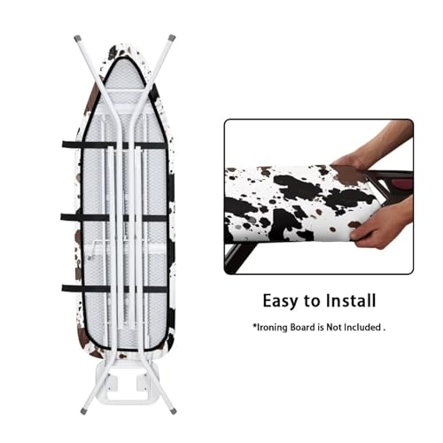 Brown Cow Ironing Board Cover and Pad Iron Pad Covers Resist Scorching and Staining Standard Boards Hook and Loop Fastener Strap - color: Brown Cow