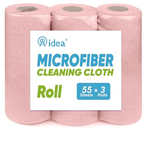AIDEA Microfiber Cleaning Cloth 165 Sheets 3 Roll, Pink Towels 11×9" - color: Pink, size: 55 Count (Pack of 3)