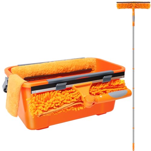 Window Cleaning Kit with 3-Gallon Bucket, 14" Squeegee & 15" Microfiber Scrubber, 78" Extension Pole, All-in-One Window Washing Equipment for Home, Outdoor, Car and Commercial Use