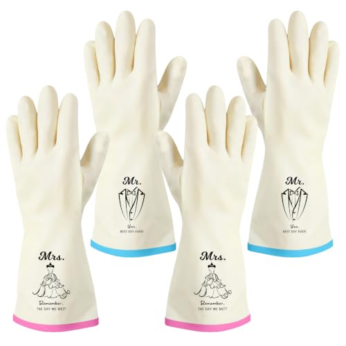 Rubber Cleaning Reusable Gloves, Practical House Warming Gifts - color: Pink-blue-couple