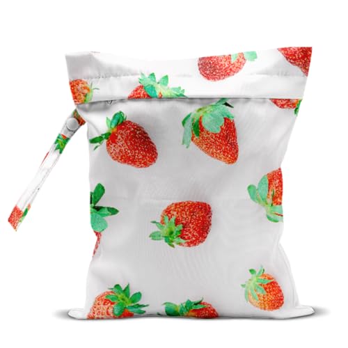 Wet Bag, Wet Dry Bag, Waterproof Swim Bags, Machine Washable Reusable Bags for Beach, Pool, Diapers, and Dirty Yoga Gym Clothes(Red Strawberry Print - color: Photorealistic Strawberry