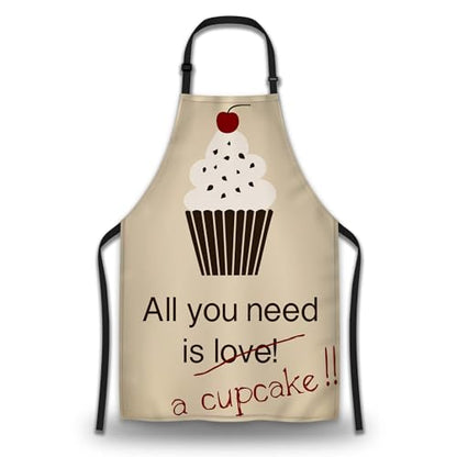Baking Apron for Men All You Need Is a Cupcake Craft Aprons for Women for Kitchen Cooking Restaurant BBQ Painting Crafting 27” (W) x 31” (H), Waterproof Apron - color: All You Need is a Cupcake