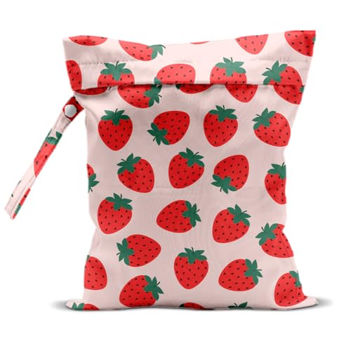 Summer Fruits Wet Bag 12x10 Inch, Strawberry Waterproof Travel Laundry Bag - color: Strawberry 1419