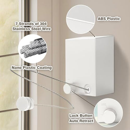 Retractable Clothesline, Clothes Line Retracting Indoor, Retractable Clothesline Indoor, Laundry Line Retractable, Not Sagging, Suitable for Balconies, Courtyards, Laundry Rooms - color: White