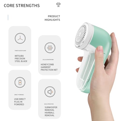 Fabric Shaver, Lint Remover, USB Portable Sweater Defuzzer, 6 Leaf Blades, Remove Pilling for Clothes, Furniture, Sweater, Couch, Blanket(Green) - color: Green
