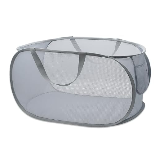 Sturdy Mesh Laundry Hamper Basket Bag,collapsible Pop up for Laundry Room - color: Grey, size: Pop Horizontal