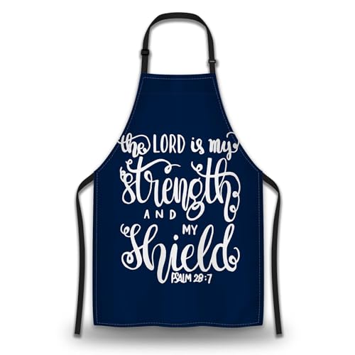Baking Apron for Men the Lord Is My Strength and My Shield Bible Verse Modern Cute Aprons for Men for Kitchen Cooking Restaurant BBQ Painting Crafting 27” (W) x 31” (H), Waterproof Aprons - color: Bible Verse Modern