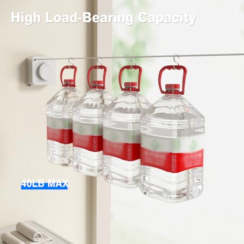 MUSTORN Retractable Clothesline Indoor, Non-Sagging Outdoor Clothes Line Retracting Heavy Duty Clothes Drying Laundry Line Wall Mounted Stainless Steel Line-13.8 Feets(Square-White) - color: White