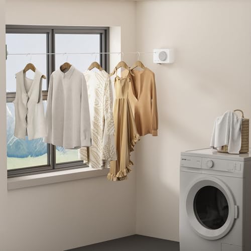 Danpoo Heavy Duty Retractable Clothesline - 13.8ft Adjustable Tension Stainless Steel Laundry Drying Line, Wall Mounted Clothes String for Indoor Outdoor, RV, Bathroom & Yard (Classic White) - color: White