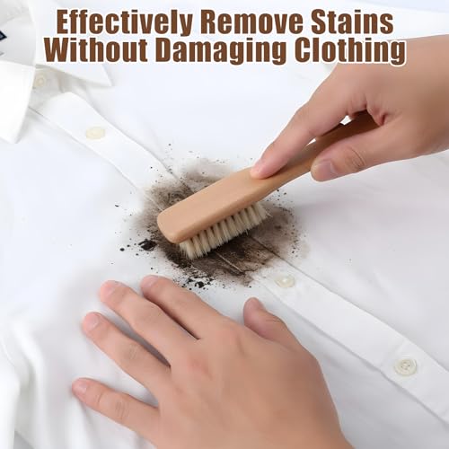 3 Pcs Laundry Stain Brush, Wood Laundry Stain Brush with Boar Bristle for Scrubbing Stains from Cloth Fabric Leather and Household