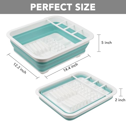 Tiawudi Collapsible Dish Drying Rack, Pop Up Dinnerware Drainer, Portable Plate Organizer for Kitchen RV Campers Travel Trailer, Space Saving Kitchen Storage Tray - color: Mint