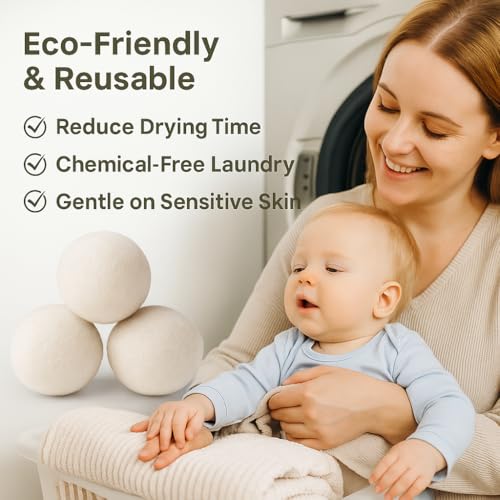 Laundry Wool Dryer Balls | Natural Fabric Softener – Reusable, Eco-Friendly, Reduces Drying Time – Wool Balls Replaces Dryer Sheets - 6 XL Pack - Laundry Balls for Dryer