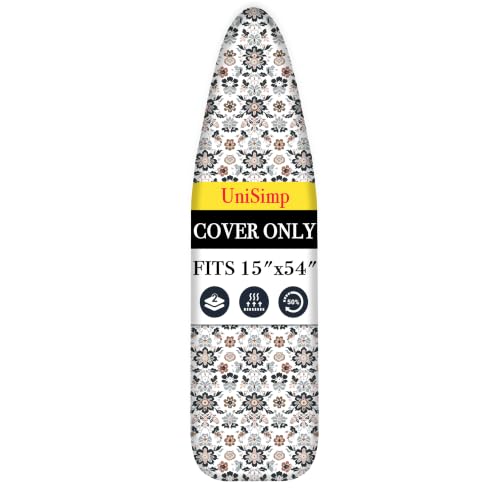 UniSimp Ironing Board Cover and Pad 15"x54" Extra Thick Natural Cotton, Scorch and Stain Resistant Padding, Standard Size Iron Board Cover with Fasteners Heavy Duty Elastic Edge, Heatproof Floral - color: Floral, size: 15" x 54"