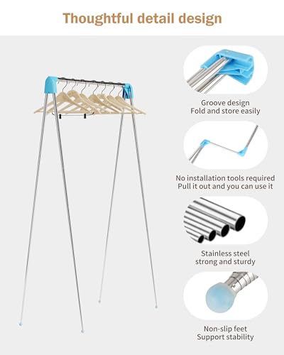 Travel Garment Rack,Portable and Foldable,Collapsible Clothing Rack - color: Blue