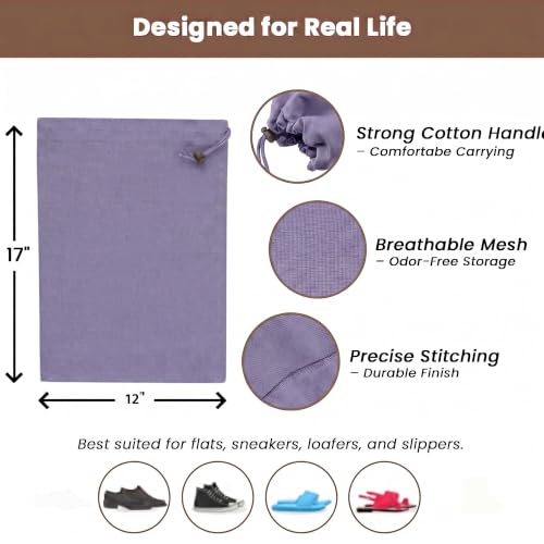 LFH Cotton Rich Shoe Storage Bags with Drawstring, Dustproof Breathable Reusable Organizer, Perfect For Travel, Dorm,Hotel,College,Gym, Easy to Carry, Machine Washable12"x17" (Pack of 4)-Lavender - color: Lavender, size: 12"x17" (Pack of 4)