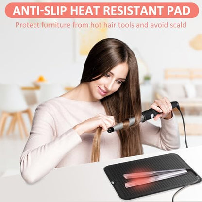 Large Heat Resistant Silicone Mat for Hair Tools: Curling Iron, Flat Iron, Hair Straightener - Portable Hair Styling Pad Cover - color: Black