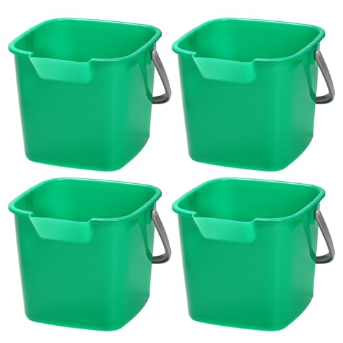 Peohud 4 Pack Sanitizing Buckets, 3 Quart Small Cleaning Buckets, Square Detergent Pail with Spout and Handle, Plastic Utility Bucket for Home Kitchen School Offices Commercial Use, Green