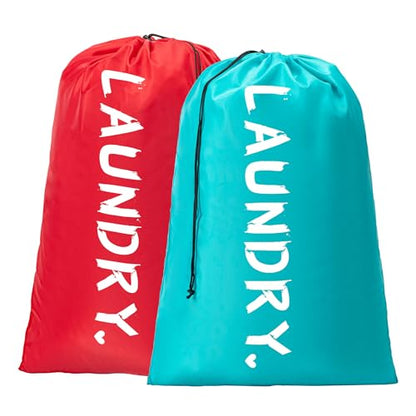 2 Pack Travel Laundry Bag,24" x 36", Extra Large Dirty Clothes Organizer - color: Blue+Red, size: 24"x36"