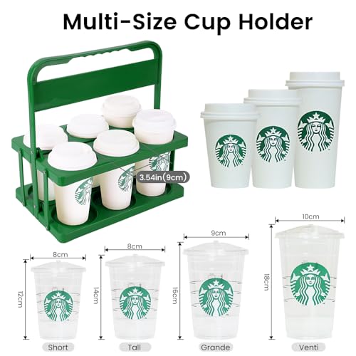 musbus Reusable Drink Carrier with Handle for Delivery Drivers, Portable Cup/Coffee Holder Accessories for Delivery, Foldable Drinks Caddy with Tray, Car Durable Plastic Festive Bottle, Vacation - color: Green, size: 6 CUP