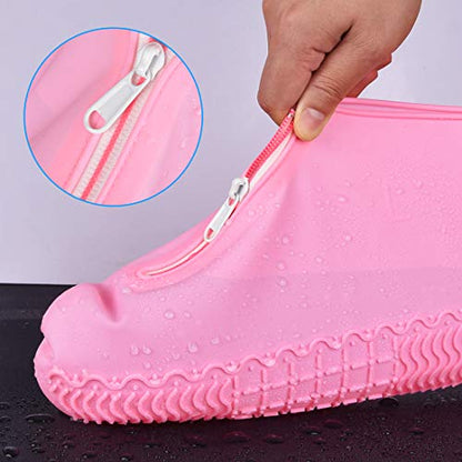 Shiwely Waterproof Shoe Covers, Silicone Reusable Shoe Cover Non-slip Durable Zipper Elastic Rain Cover Protection for Men Women (L (Women 7.5-10.5, Men 6.5-9), Pink) - color: Pink, size: L (Women 7.5-10.5, Men 6.5-9)