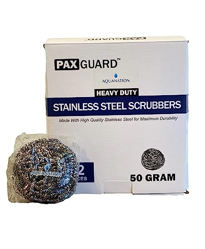 AquaNation Premium Stainless Steel Scouring Pads [Large 50 Gram] | Heavy Duty 12 Pack | Industrial & Commercial Grade Steel Wool Scrubbers | Individually Wrapped Scrubbing Sponges