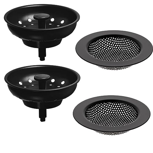 AJOMAN Kitchen Sink Drain Strainer Basket and Sink Drain Stopper, Sink Strainers for Kitchen Sink, Food Catcher(Matte Black, 4 Pieces Total) - size: Sink Strainers & Stoppers(4 pcs total)