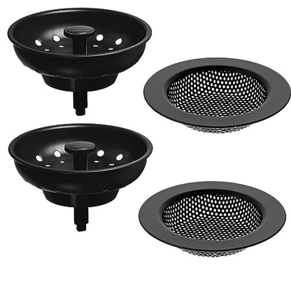 AJOMAN Kitchen Sink Drain Strainer Basket and Sink Drain Stopper, Sink Strainers for Kitchen Sink, Food Catcher(Matte Black, 4 Pieces Total) - size: Sink Strainers & Stoppers(4 pcs total)