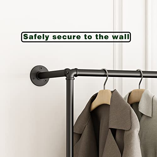 Industrial Pipe Clothing Rack Wall Mounted,Clothes Racks with Double Hanging Rods for Closet Storage(Black) - size: 71"L-Black
