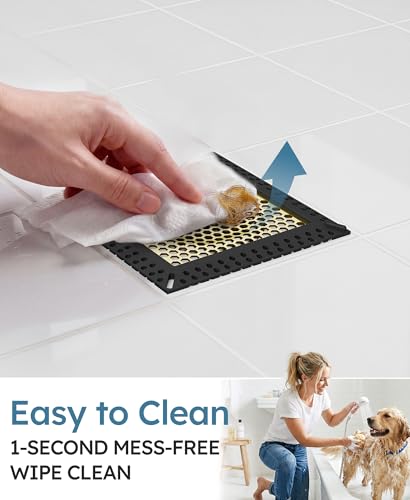 Square Shower Drain Hair Catcher, Anti-Clogging, 4 inch - color: Matte Black & Brushed Gold, size: 4 inch