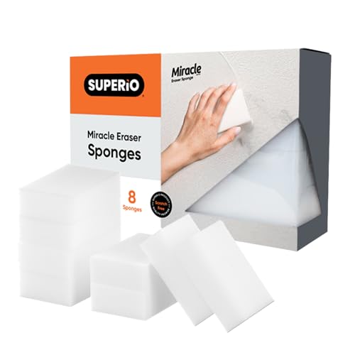 Superior Miracle Eraser Sponge Cleaning Sponge for Floor, Wall, Melamine Sponge Furniture Removes Scuffmarks, Dirt, and Tough Stains, Pack of 8, by Superio