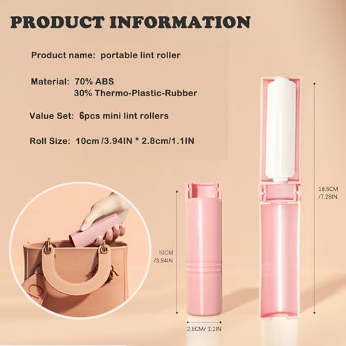Mini Reusable Lint Roller 6 Pack, Washable Sticky Gel Lint Remover, Pink - color: 6 Pack, Pink