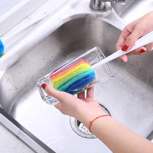 Bottle Brush Cleaner 4PCS Sponge Cleaning Brushes Long Handle Scouring Pad Scrub Brushes for Kitchen Clean Baby Bottle Glasses Mugs Cups (4 PCS) - color: 4