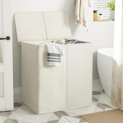 WOWLIVE 180L Double Laundry Hamper 2 Section with Lid and Removable Bags - color: Beige, size: 180L (24.8 x 16.2x 27.6 Inches)