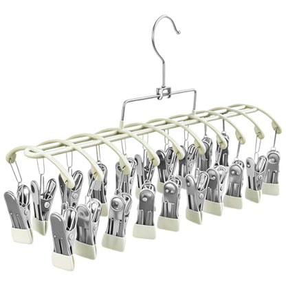 Sock Drying Rack with 20 Clips, Stainless Steel Laundry Hanger for Underwear, Space-Saving Clothes Airer with Foldable Hook, Non-Slip Clip Organizer Drying Station for Small Items