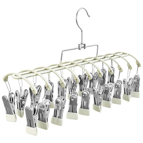 Sock Drying Rack with 20 Clips, Stainless Steel Laundry Hanger for Underwear, Space-Saving Clothes Airer with Foldable Hook, Non-Slip Clip Organizer Drying Station for Small Items