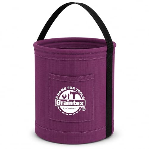 Graintex Canvas Utility Bucket 12"x15", Round Tool Bucket, Reinforced Base & Carry Handle, Ripstop Canvas, Multi-Purpose Bag for Jobsite, Gardening, Home Use, Ideal for Tool Storage Solutions - color: Purple