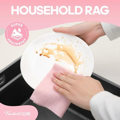 Fantasticlean Microfiber Cleaning Cloth Roll, Pink, 60 Pack, 8" x 8" - color: Pink