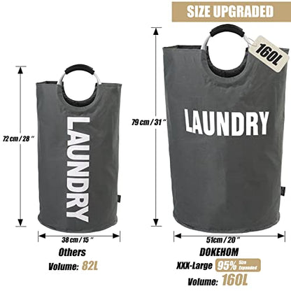 DOKEHOM 160L XX-Large Laundry Basket Bag, Collapsible Hamper, Dark Grey - color: Dark Grey, size: 160L
