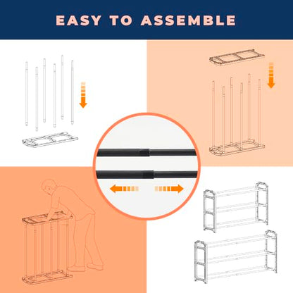 Happhom 3-Tier Expandable Shoe Organizer - Space Saver Shoe Shelf with Smart Design for Closet, Entryway and Small Spaces, Dark Grey (CSR-01) - style: CSR-01