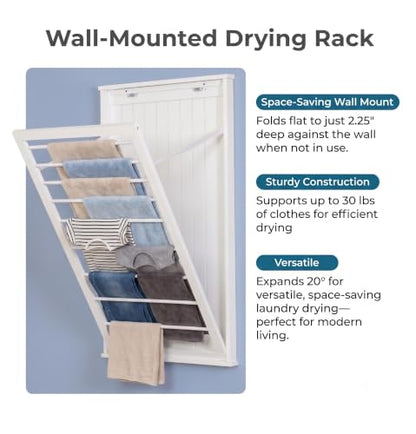 Honey-Can-Do Wall-Mount Wooden Clothes Drying Rack, 30 lb, White