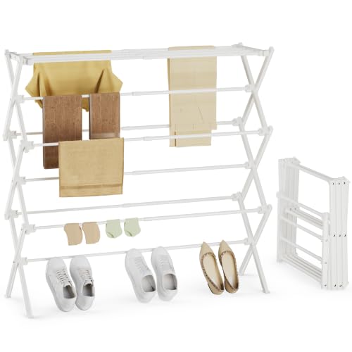 Extra Wide Foldable Clothes Drying Rack, Reinforced Joints - color: White, size: 35"W x 12"D x 35.5"H