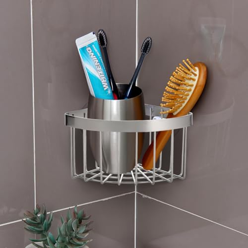 Cabilock Stainless Steel Sponge Holder for Kitchen Sink Suction Cup Corner Sink Caddy Kitchen Organizer for Sponge Scrubber Dishcloth 6.29 X 4.72 X 3.54 in