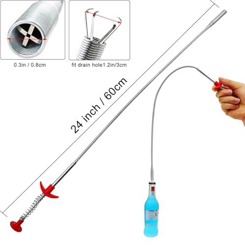 Flexible Grabber Claw Pick Up Reacher Tool with 4 Claws, Drain Snake Hair Clog Remover Tool, Bendable Hose Pickup Reaching Assist Tool for Litter Pick, Toilet, Sewer, Shower, Kitchen Sink (24 Inch)